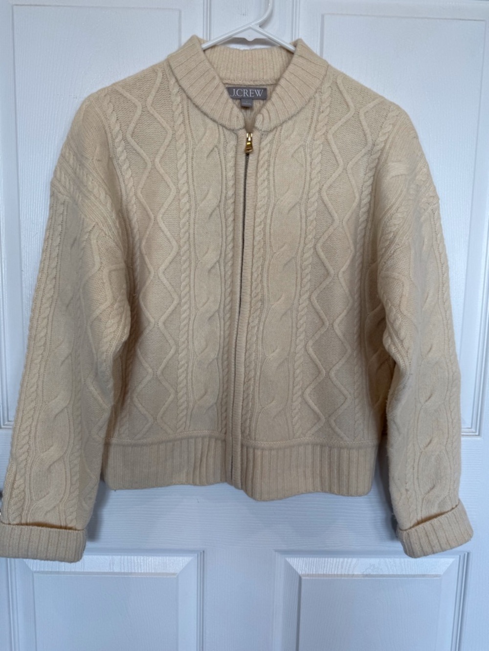 J. Crew Merino Wool cable knit zip front cardigan sweater